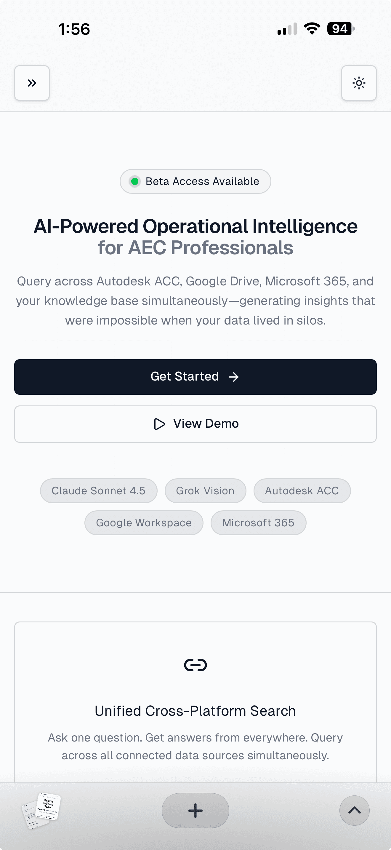 DatumOS mobile interface showing document search and AI assistant